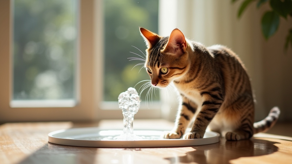 Cat sitting in front of smart fountain