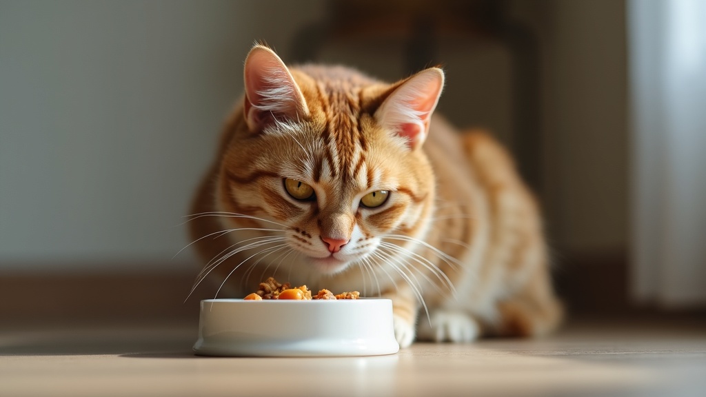 Cat eating wet food from a bowl